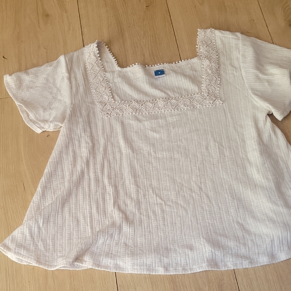 Old Navy Cream Blouse with Lace Trim
